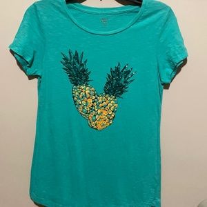 Crown and Ivy teal pineapple short sleeve shirt